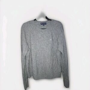 Brooks Brothers Sweater Men's Sz Large Gray Lambs Wool Cable Knit Preppy Italian